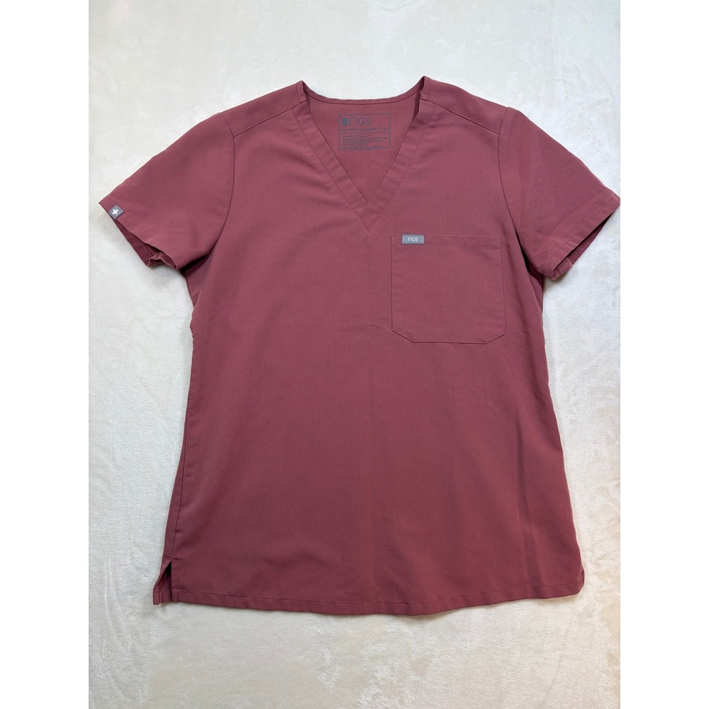 FIGS Burgundy Catarina One-Pocket V-Neck Scrub Top Women XS Excellent